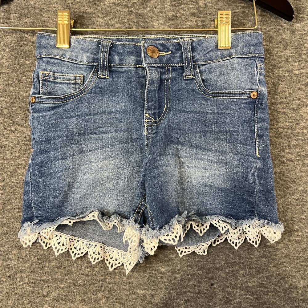 VGC! Studio V A Division Of‎ Vigoss Girls Lace Trim Denim Shorts Size 8 Blue